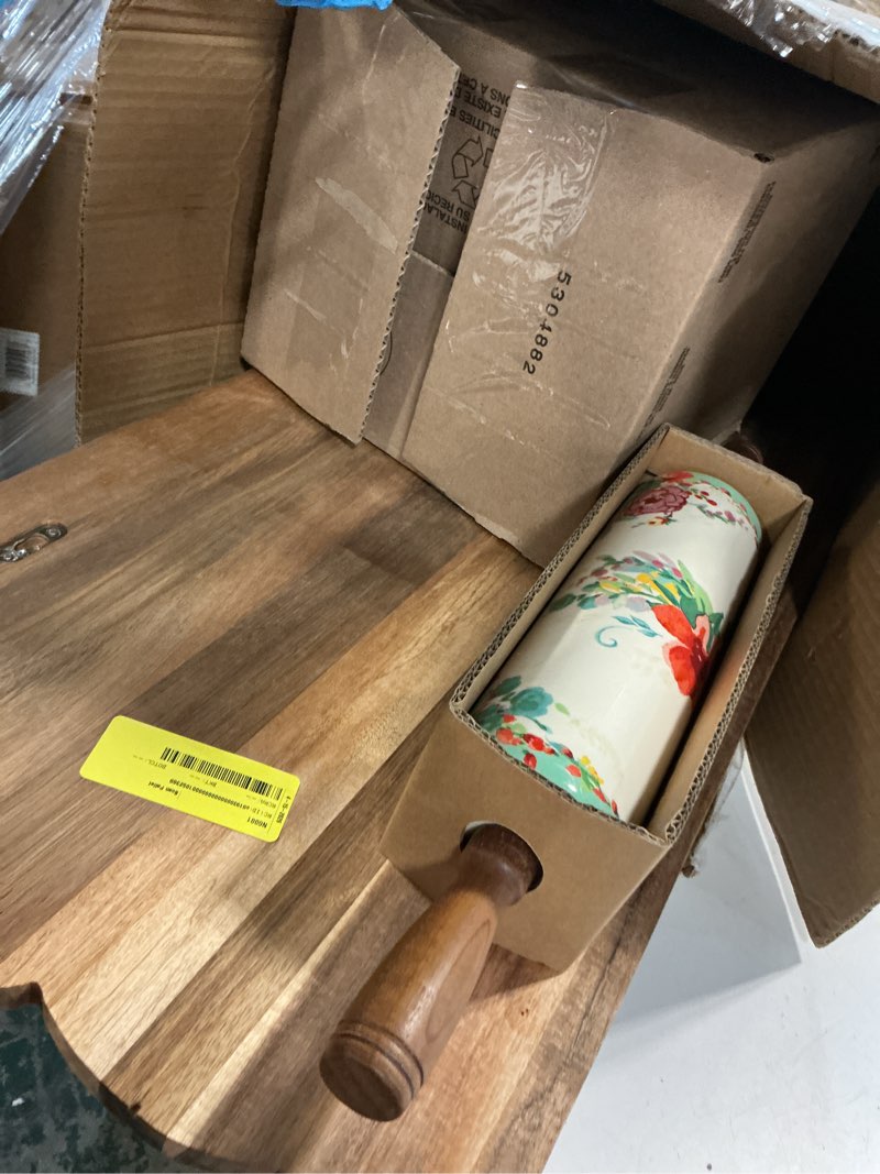 Condition photo showing Good Condition for 26-inch ceramic french rolling pin with wooden holder, non-stick smooth surface, floral pattern, durable stoneware dough roller with wood handles for baking, pastry, and pizza