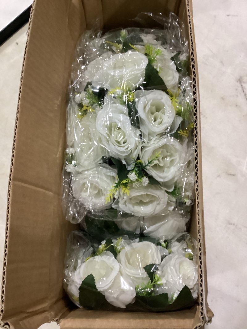 Condition photo showing Good Condition for artificial flower for centerpieces - 6pcs champagne & white fake flowers roses balls, 9.5in diameter silk faux rose flower balls for table wedding party centerpiece decorations champagne&white 6 pieces