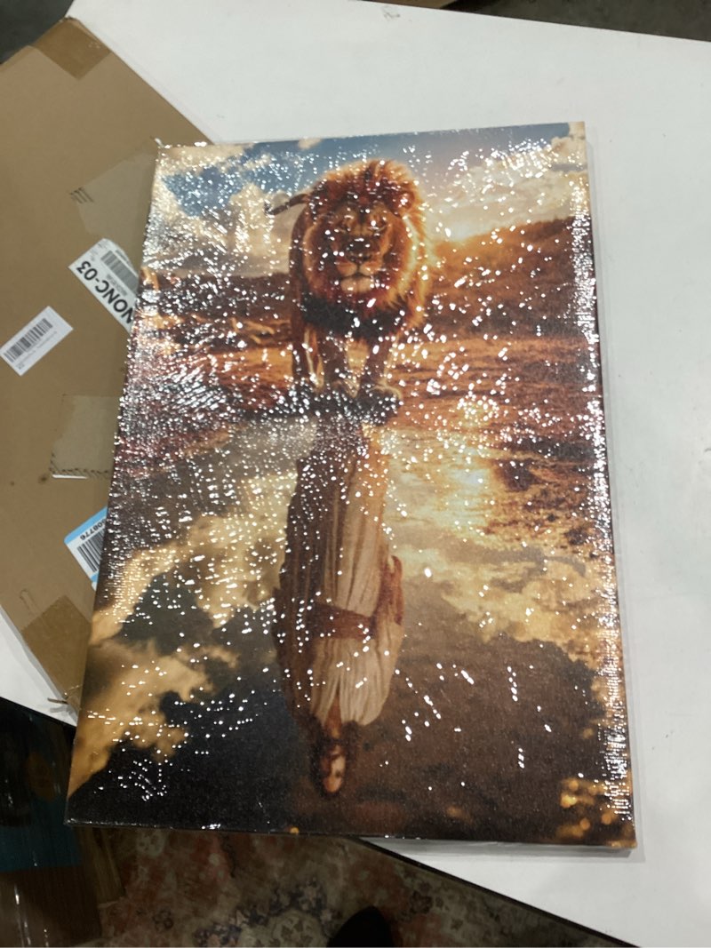 Condition photo showing Good Condition for framed lion and jesus canvas wall art christian jesus lion king poster print religious paintingartwork church wall decor pictures for living room bedroom decoration canvas 24"l x 16"w
