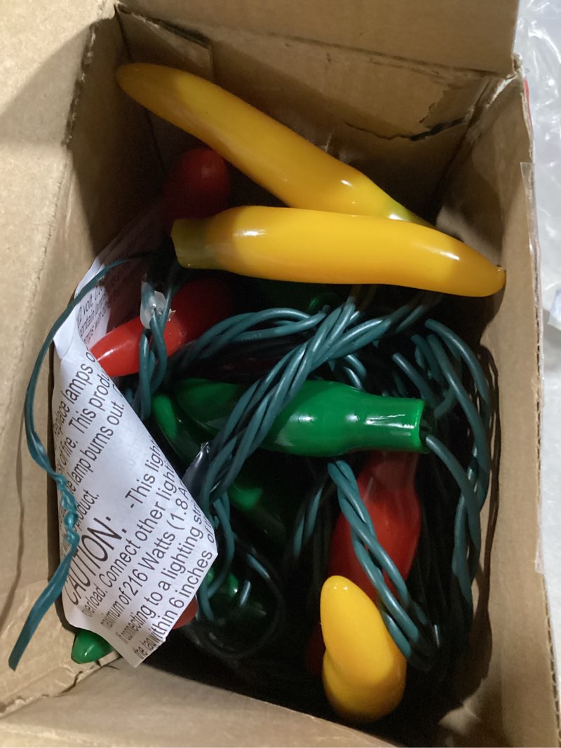 Condition photo showing As Is for 35 LED Red Green and Yellow Chili Pepper Christmas Lights, 18 Ft Green Wire House Decorative Lighting String, for Indoor and Outdoor Party, Kitchen, Living Room, Garden, Patio.