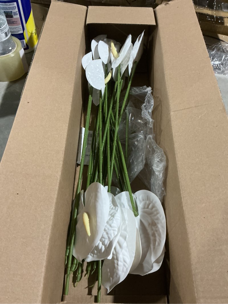 Condition photo showing Good Condition for hanaive 20 pcs artificial anthurium flowers 23.6 inch fake anthurium flowers for diy vase bouquets centerpiece arrangements wedding bridal shower party home decor(white)