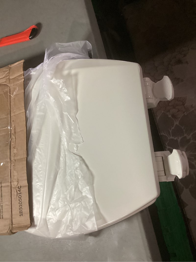Condition photo showing As Is for bemis 500ec durable wood toilet seat with easy clean hinges, made in usa, round, biscuit biscuit round