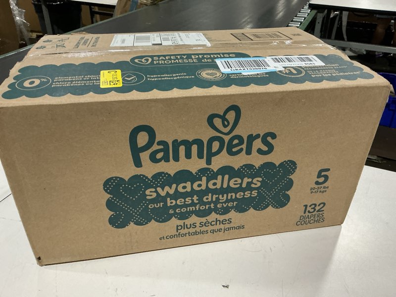 Condition photo showing New/Like New for pampers swaddlers diapers, size 5 (20-37 lbs), 132 count, absorbent, keeps baby dry and comfortable, skin safe disposable baby diaper (packaging may vary) size 5 132