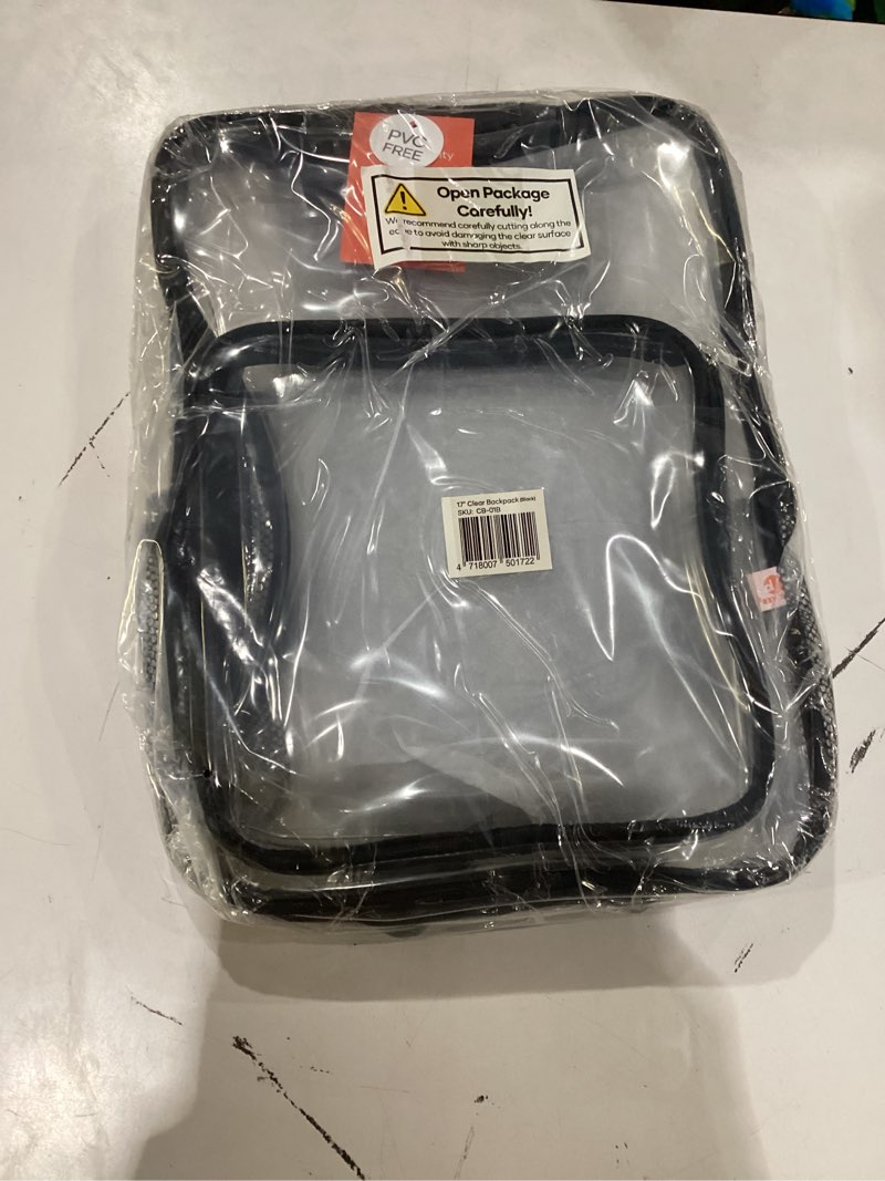 Condition photo showing New/Like New for 17" XL Clear Backpack for School - 26L Heavy Duty, Reinforced Recyclable Material Clear Bookbag for College, Workplace Security (17", Black) 17" Black (17" Xl)