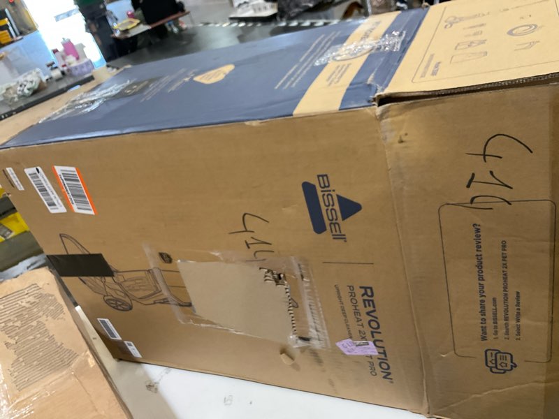 Condition photo showing As Is for bissell proheat 2x revolution pet pro plus, 3588f, upright deep cleaner, 30-minute dry time, dual dirt lifter powerbrush, hose & tool attachment, pet upholstery and tough stain tool included proheat revolution pet pro plus