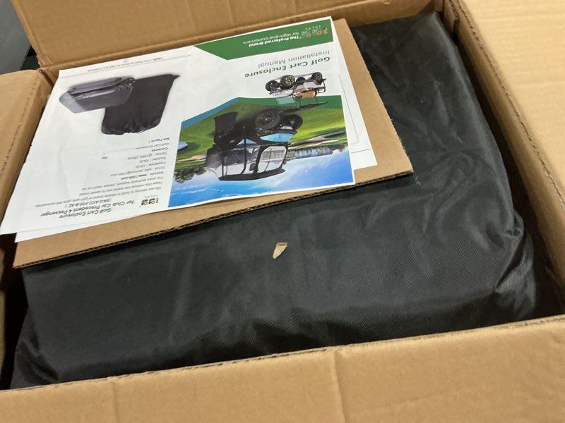 Condition photo showing New/Like New for 10L0L Golf Cart Enclosure for 4 Passengers Club Car Precedent - 57'' Roof Fit, Waterproof Transparent Driving Cover with Security Side Mirror Openings, Black - Fits 4 Seater