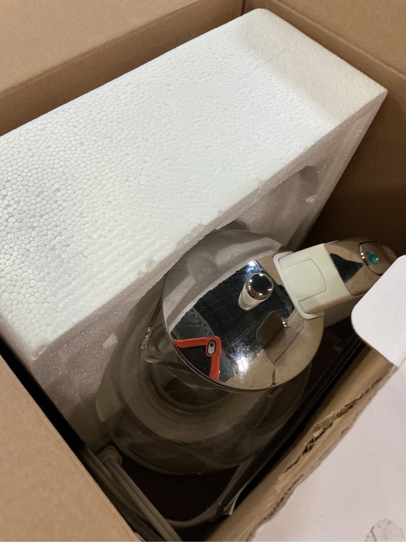 Condition photo showing As Is for Capresso H2O Glass Kettle, 240.02, White and polished chrome, 48 ounces