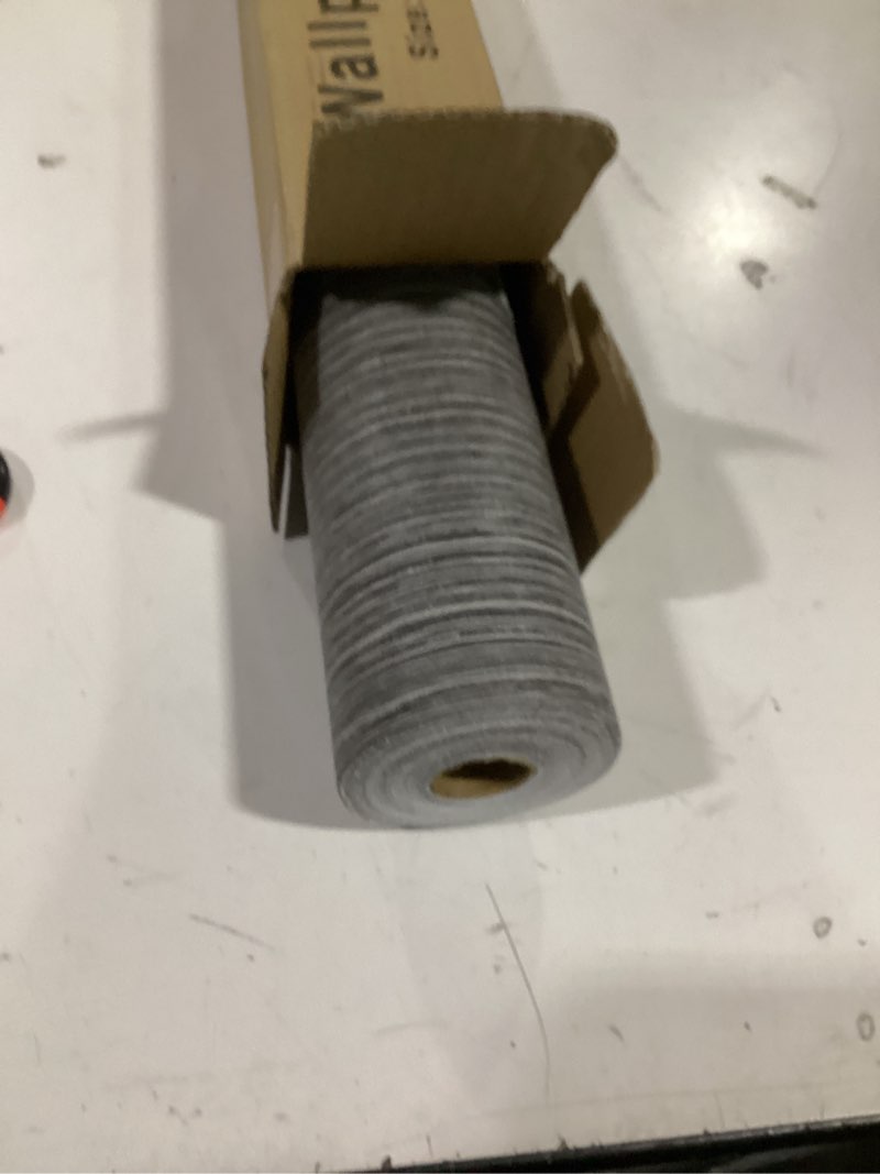 Condition photo showing New/Like New for haimin grasscloth wallpaper textured 24in x 393in fabric contact paper gray wall paper textured linen wallpaper peel and stick self-adhesive thick vinyl embossed film wallpaper (gray) gray and black