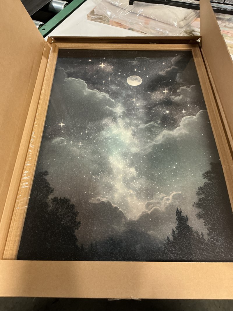 Condition photo showing New/Like New for dark academia moon wall art cottagecore star celestial wall decor painting moody whimsical night landscape artwork 3d texture hand drawn sandstone for bedrooom living room 16x24 inch wood framed