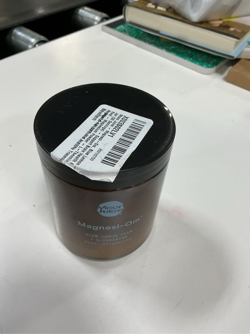 Condition photo showing New/Like New for Moon Juice Magnesi-Om Magnesium Powder Supplement - Chelated Magnesium Complex + L-Theanine Blend for Rest, Relaxation & Regularity - Vegan, Non-GMO & No Sugar, Blue Lemon, 4.2 oz, 30 Servings. Blue Lemon 30 Servings (Pack of 1)