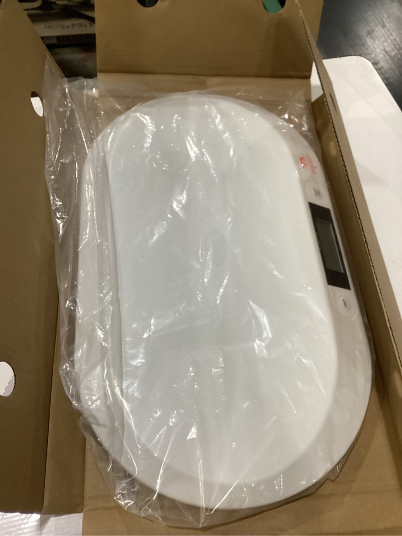 Condition photo showing New/Like New for Baby Scale, Smart Weighing with 3 Modes, Tare Function, Curved Platform with Ruler for Infants, Newborns, Puppies, Cats, Toddlers