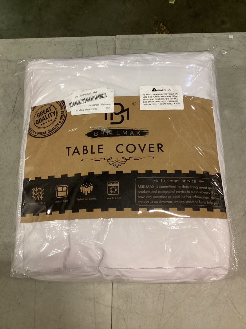 Condition photo showing New/Like New for brillmax 4 pack white spandex table covers for 8ft rectangle tables | 180 gsm thick, stretch tablecloth, fitted, reinforced foot pockets, wrinkle free cloth for wedding reception banquet party white 8ft, 4 pack