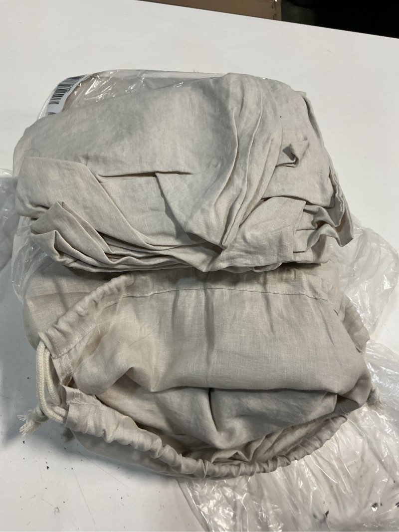 Condition photo showing As Is for quince european linen duvet cover set, full/queen, sand