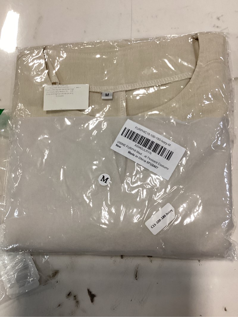 FURPHI Medieval Linen Underdress for Women Slit Neckline Long Sleeve Biblical Peasant Costume (Mediu