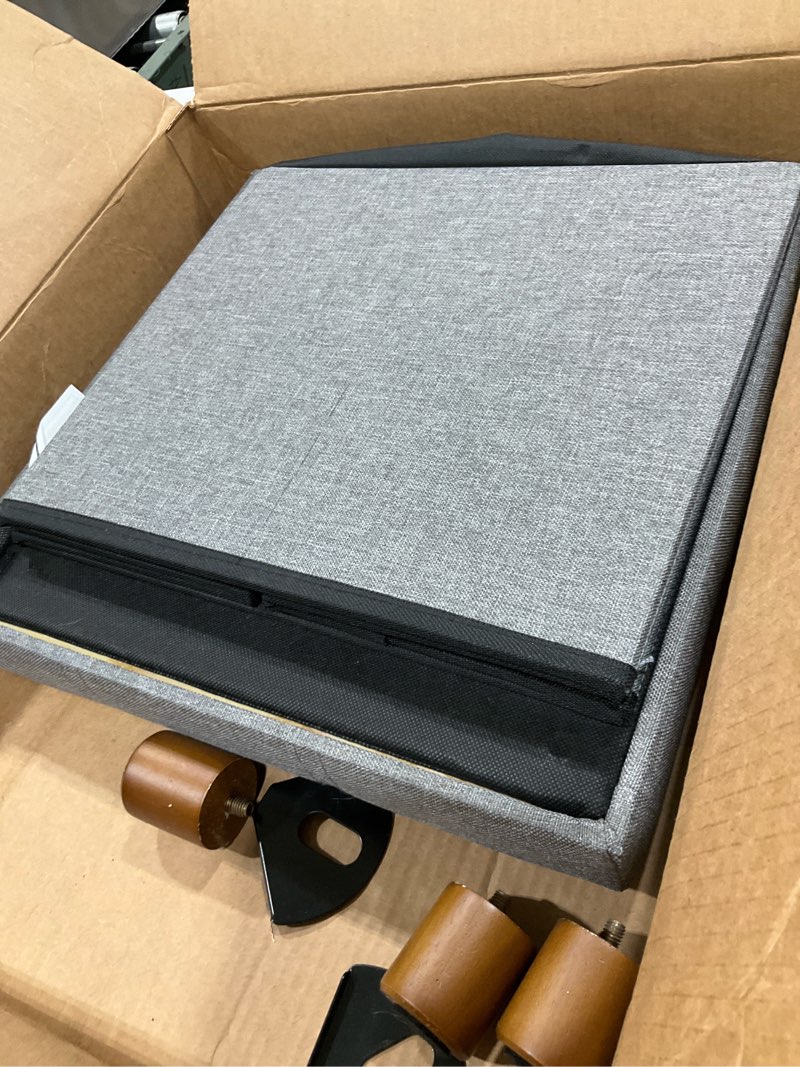 Condition photo showing As Is for B FSOBEIIALEO Storage Ottoman with Tray, Foot Stools and Ottomans with Legs, Storage Cube Seat Linen Grey 15" Grey Medium