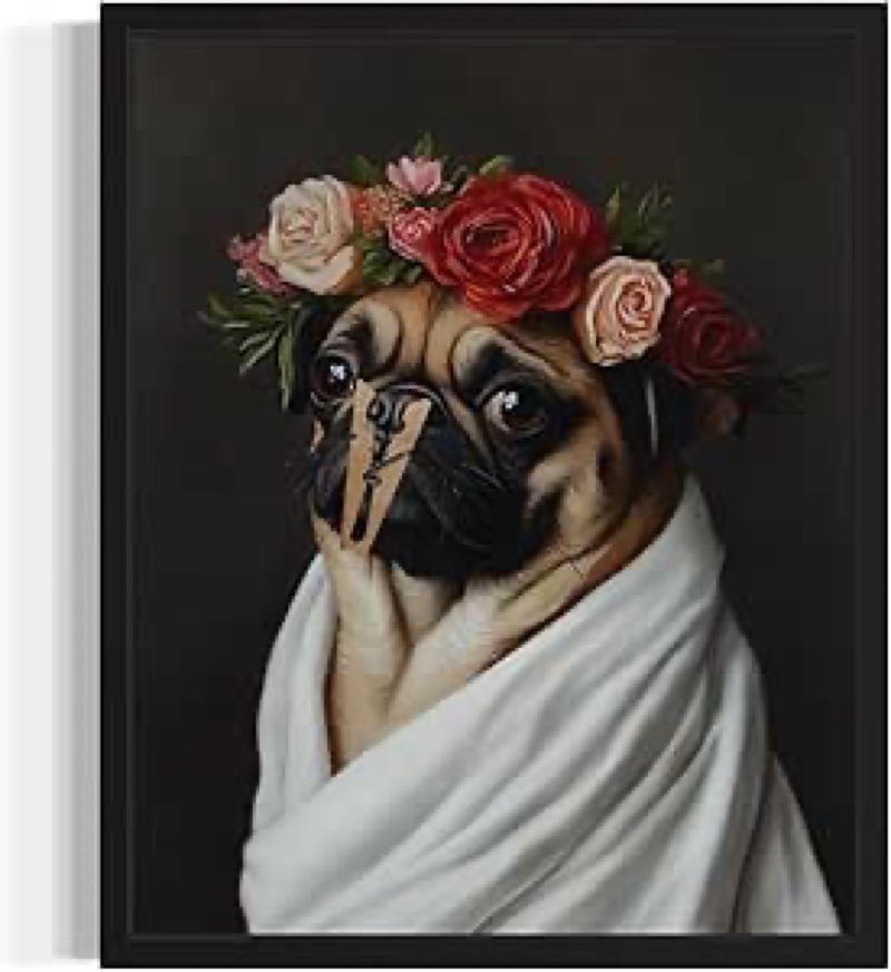 Pug Funny Bathroom Posters Black Humor Smell Pinch Nose Dog Poster Print Wall Art Animal Disgusting Smell Toilet Painting For Bathroom, Restroom, Room Decor Painting Gallery 16 (Pug, 8 x 10 inches, Unframed)