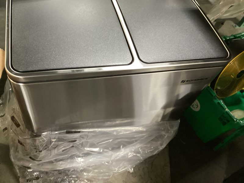 Condition photo showing New/Like New for songmics trash can, 2 x 8 gallon (2 x 30 l) garbage can for kitchen, with 15 trash bags, 2 compartments, plastic inner buckets and hinged lids, airtight, silver and black ultb60nl silver + black 2 x 8 gallon