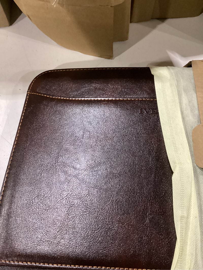 Condition photo showing New/Like New for ivesign zippered padfolio for women & men resume portfolio folder vegan leather business organizer planner,with writing pad interior 10.1 inch tablet sleeve dark brown