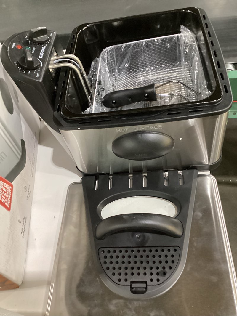 Condition photo showing Good Condition for Chefman 4.5 Liter Deep Fryer w/Basket Strainer, XL Jumbo Size, Adjustable Temperature & Timer, Perfect for Fried Chicken, Shrimp, French Fries, Chips & More, Removable Oil-Container, Stainless Steel