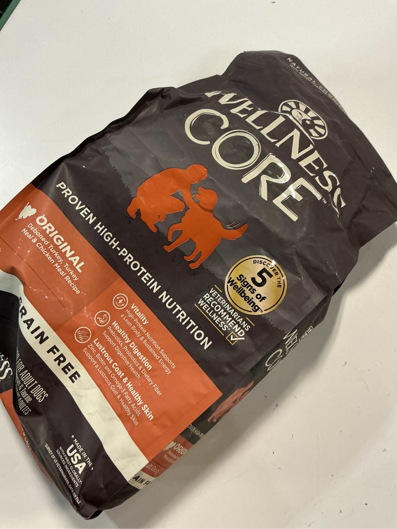 Condition photo showing New/Like New for (Best by:FEB/12/2026)Wellness CORE Natural Grain Free Dry Dog Food  Original Turkey & Chicken  4-Pound Bag