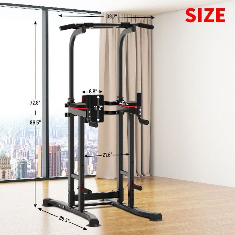 Power Tower Dip Station, Pull up Bar Stand Height Adjustable Strength Training E