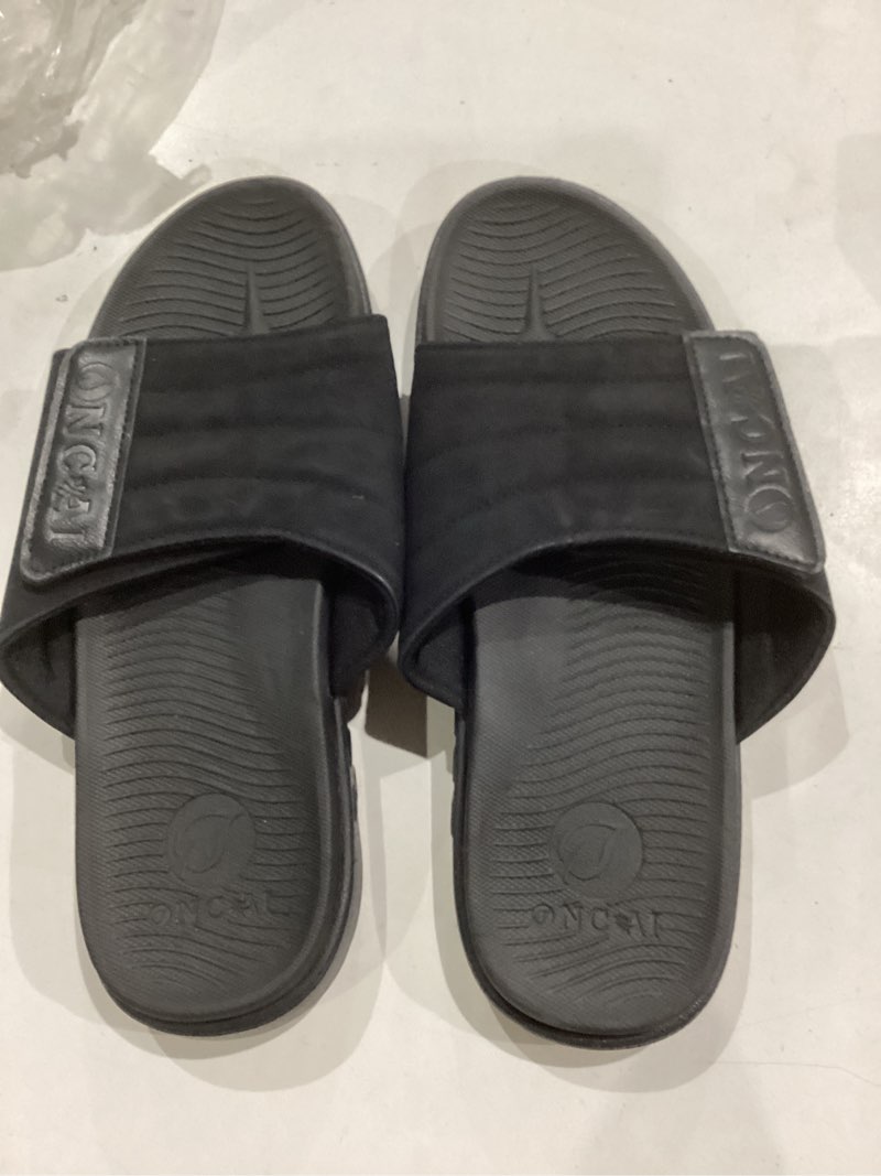 Condition photo showing Good Condition for oncai mens sandals adjustable straps orthotic plantar fasciitis open toe athletic sport slides with soft comfy arch support footbed size 7.5-15 9.5 all black