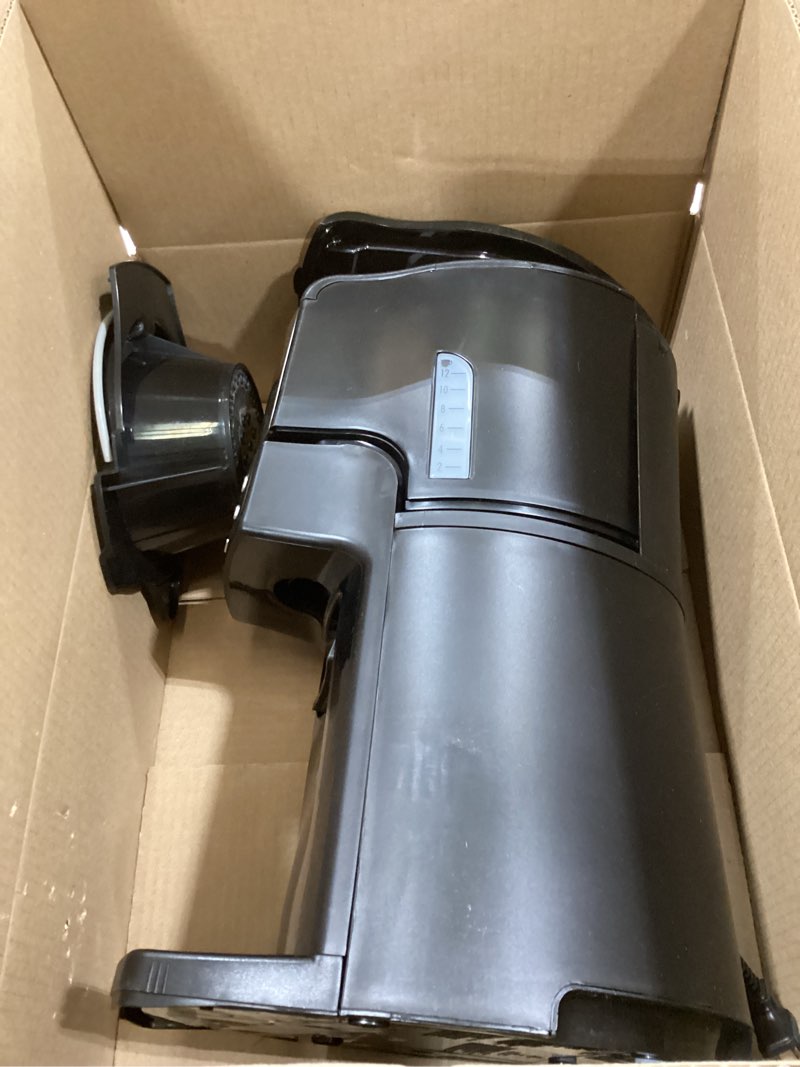 Condition photo showing As Is for hamilton beach one press programmable dispensing drip coffee maker with 12 cup internal brew pot, water reservoir, black with chrome (48464)