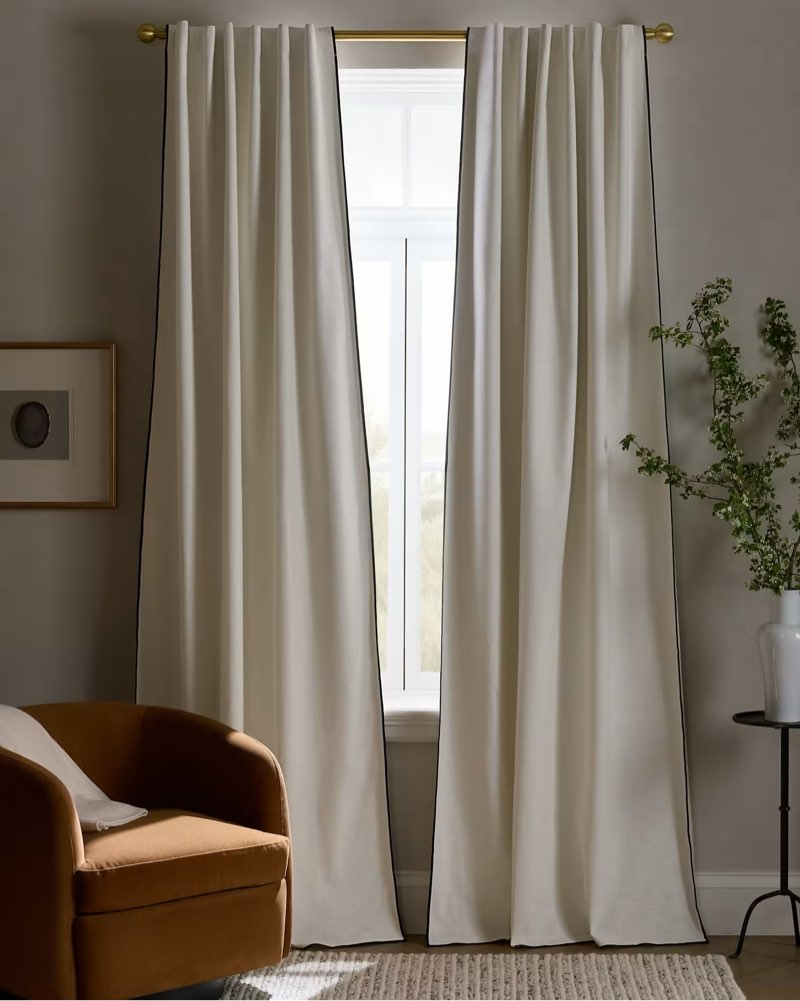piped edge cotton true blackout curtain - single panel size: 48x84