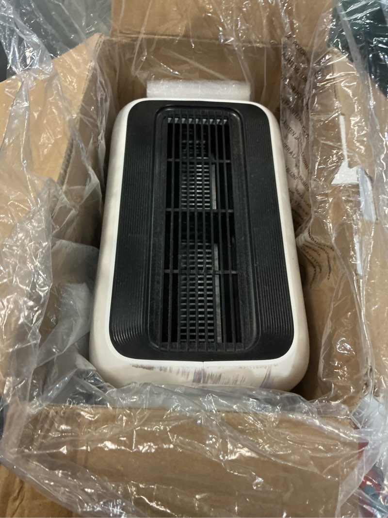 Condition photo showing As Is for dehumidifier for home, dehumidifiers for bathroom, bedroom, living room, closet with 68 oz water tank, moisture absorbers, auto shut off, auto humidity control, 7 colors led light, black and white