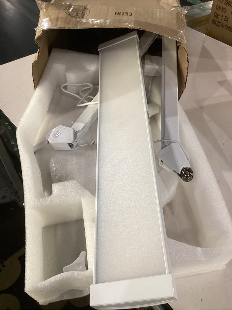 Condition photo showing As Is for missing parts, not tested**** led architect desk lamp, 2300 lumens, dimmable, metal swing arm, 5 color temperatures, 30w, ideal for task work, drafting, reading, clamp-on office table lamp with 360 bright leds (white, cct) white ccti