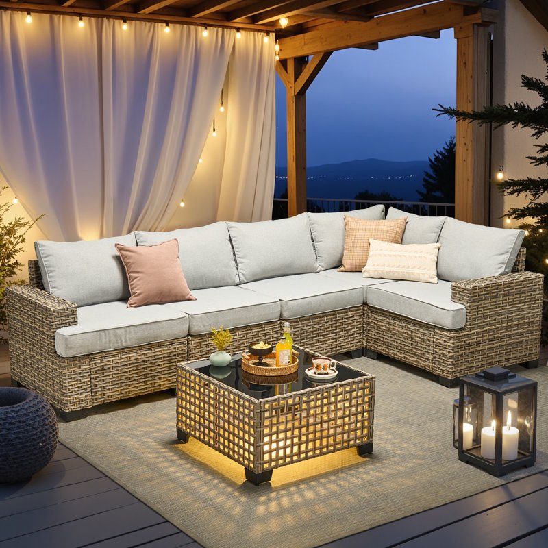 (incomplete only 1 box ) Carolle 6 - Person Outdoor Seating Group With Cushions