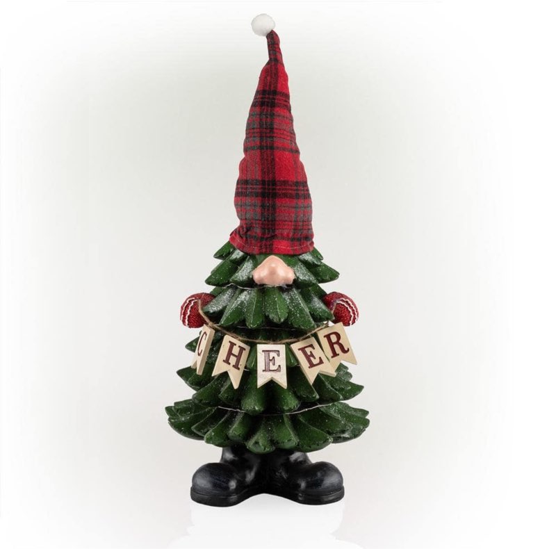 alpine corporation 12  x 11  x 28  polyresin christmas tree  cheer  gnome statue with led lights
