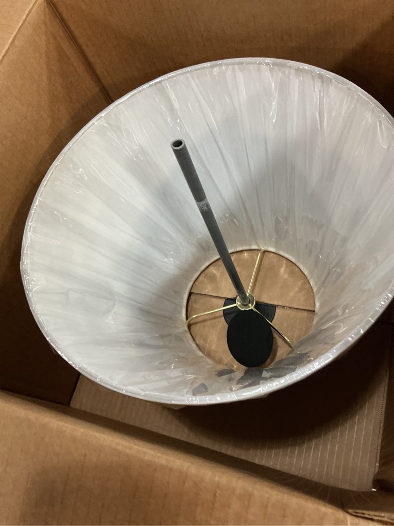 Condition photo showing New/Like New for aspen creative 33055, hardback empire transitional spider lamp shade, mushroom pleated pleated white, 7" top x 13" bottom x 10" slant