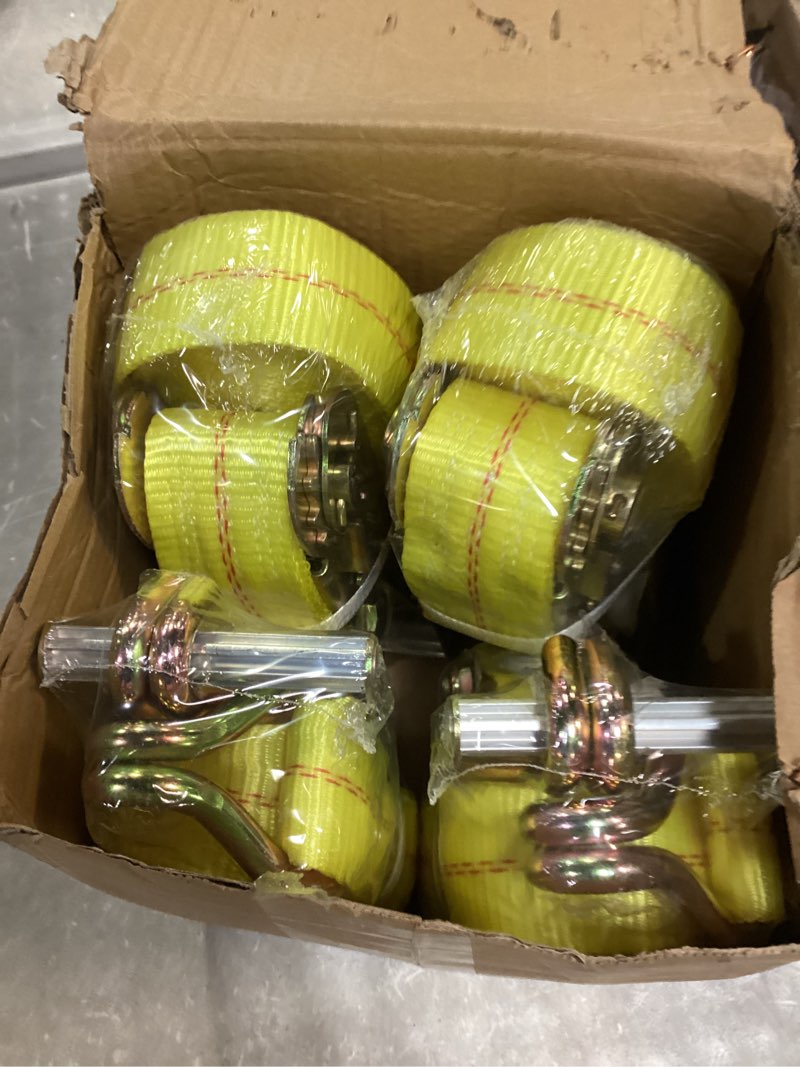 Condition photo showing As Is for 4 Pack 2" x27' Ratchet Strap Tie Down 10000lbs J Hook,Heavy Duty Tie-Down Ratcheting Cargo Truck Str