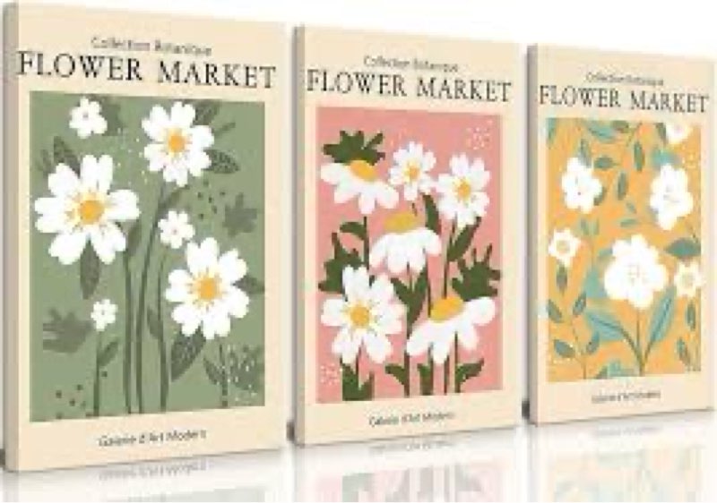 3pcs Flower Market Wall Art Boho Floral Canvas Wall Decor Danish Pastel Pictures Prints Poster Moder