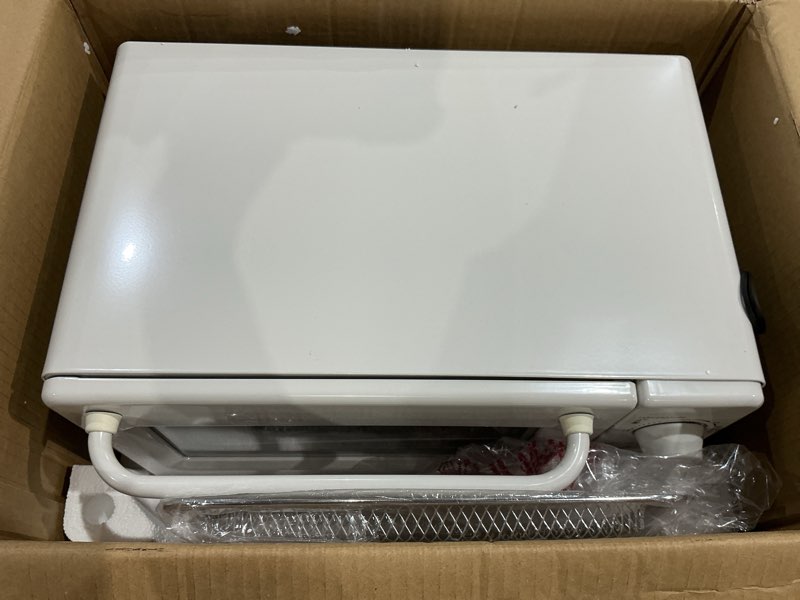 Condition photo showing As Is for novaspark air fryer toaster oven combo, retro convection oven countertop,19qt small toaster oven, 4-slices or 9" pizza,bake,toast,broil, air fry, rapid heating mini conventional oven, non-stick, white