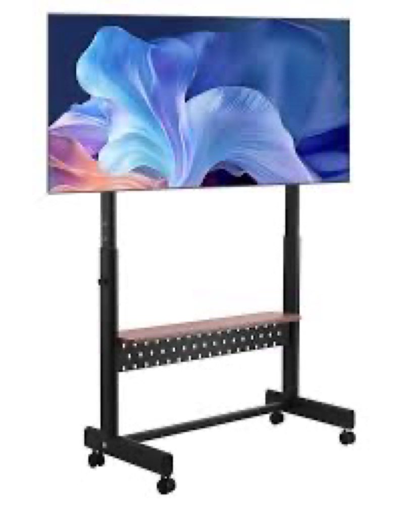 vevor rolling tv stand, mobile tv cart for 55-100 inch screens, height adjustable portable monitor stand with tray, holds up to 205 lbs for living room, bedroom, office, outdoor max vesa 800 x 600 mm