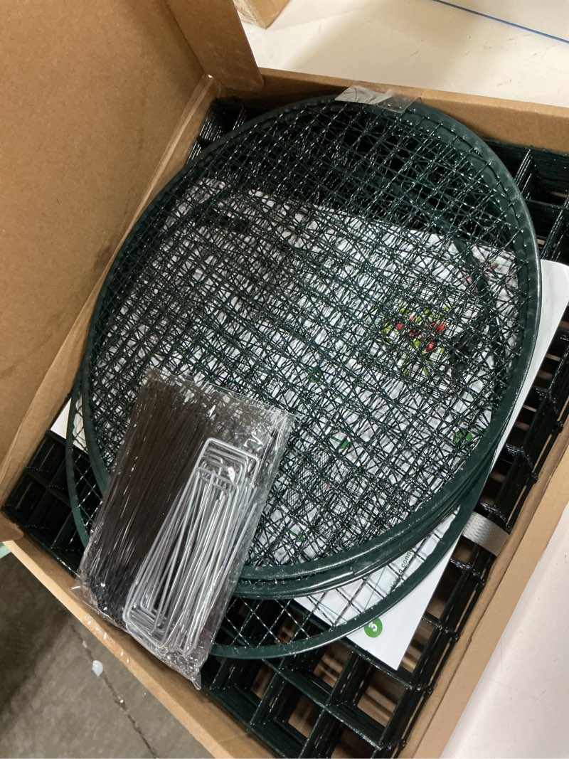 Condition photo showing Good Condition for 6 sets of diy metal plant protectors from deer, garden fencing animal barrier size 11.8 * 12.9 inches, mesh plant cage chicken wire cloche for plants with stakes and nylon cables