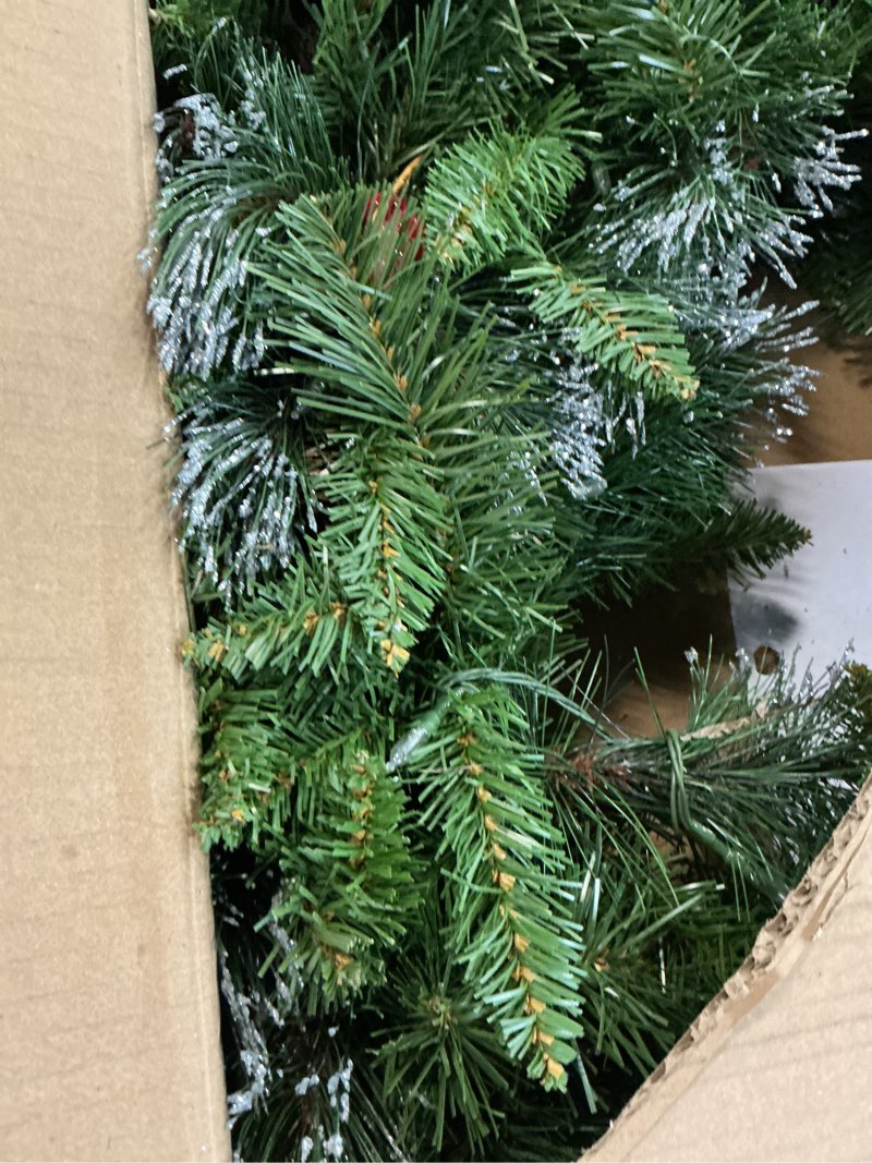Condition photo showing Good Condition for national tree company 30 in pre-lit crestwood spruce artificial christmas wreath, christmas decoration with glitter, pinecones, red berries, 70 clear led lights, 200 tips, timer, green