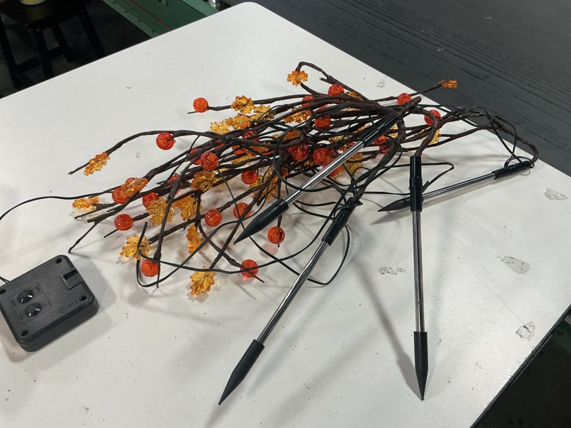 Condition photo showing As Is for Fall Decor Solar Garden Lights Outdoor for Thanksgiving Decorations,4PACK 80LED Pumpkin Maple Leaf Tree with Friendsgiving Gifts,Solar Fall Decor Lights for Home/Garland/Thanksgiving Day Orange