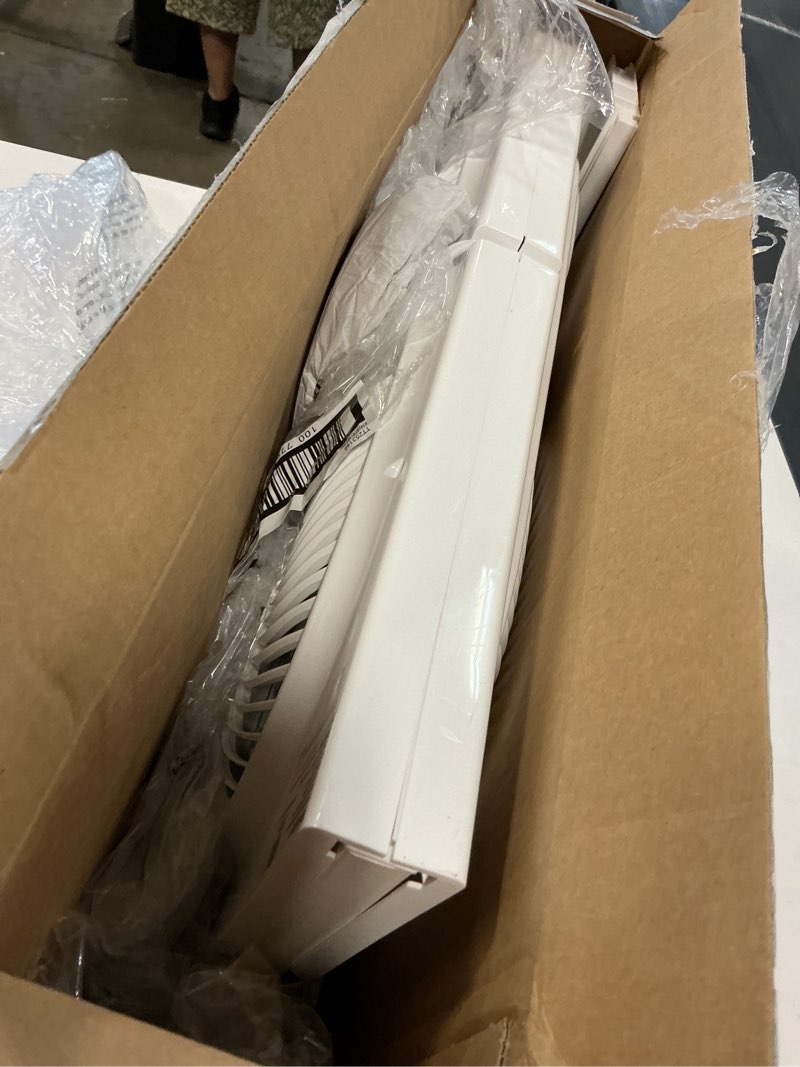 Condition photo showing As Is for mainstays 9'' 3-speed, reversable twin window fan, white