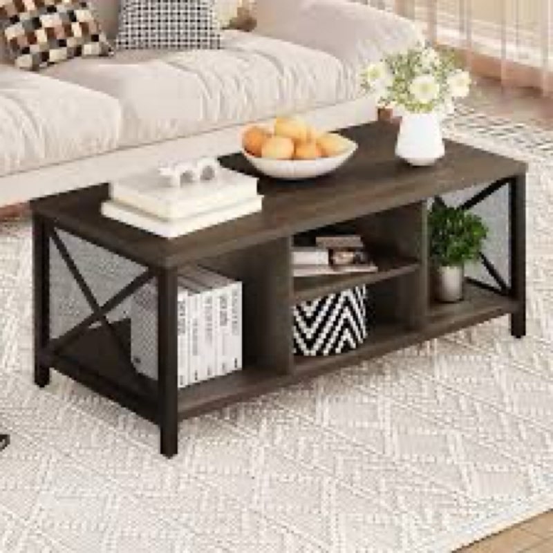 kai-road farmhouse coffee table for living room - dark wood rustic rectangle coffee table walnut, so