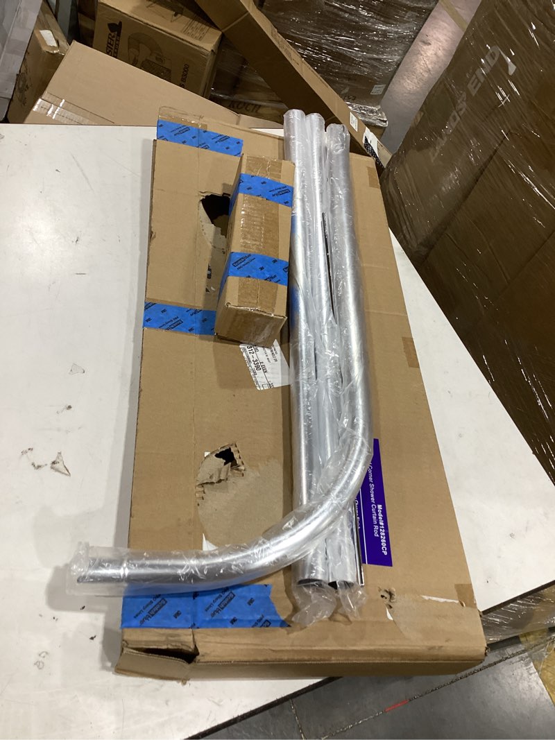 Condition photo showing Good Condition for artiwell l shaped shower curtain rod, bathroom bathtub corner shower curtain rod with ceiling support (chrome plated)