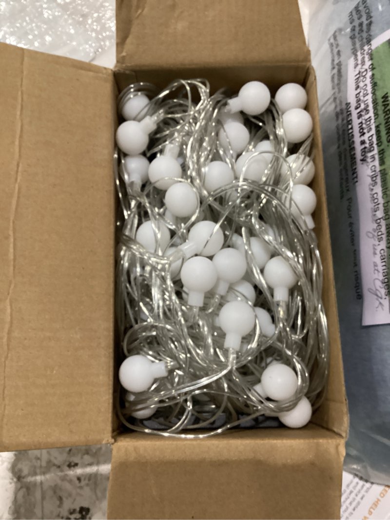 Condition photo showing New/Like New for globe string lights, 59 ft 100 led christmas lights with remote timer, connectable plug in twinkle lights for bedroom wedding classroom indoor outdoor decor, warm white globe warm white
