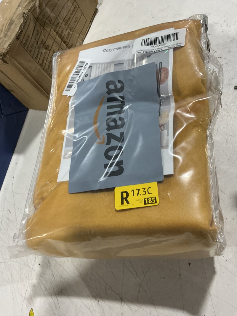 Condition photo showing Good Condition for koufall mustard yellow velvet curtains 96 inches long 2 panel set black out,back hook mid century modern curtain,pleated blackout mcm vintage boho eclectic curtains for living room bedroom 52"w x 96"l (pack of 2) mustard yellow