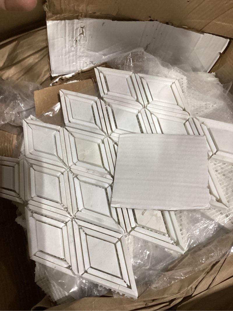 Condition photo showing As Is for Daltile Decorative Accents 3'' x 4'' Natural Stone Mosaic in Polished Argyle Blend White for Backsplashes, Floors, or Walls (10 PCs per Carton) (7 SQ Ft per Carton)
