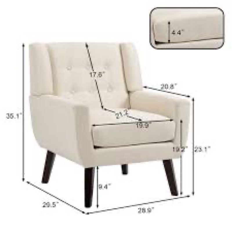 Jaqueze Tufted Upholstered Wide Back Armchair with Solid Wood Leg