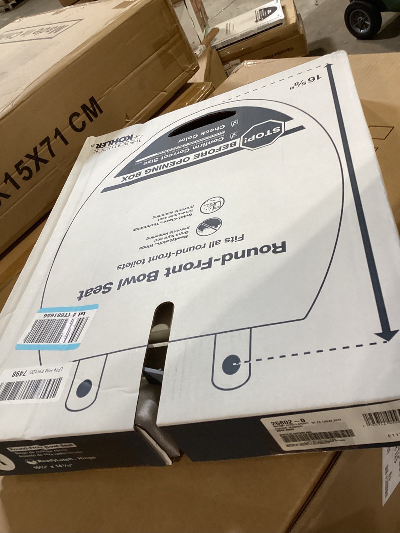 Condition photo showing Good Condition for kohler k-26802-0 impro readylatch quiet close round toilet seat, white toilet seat, grip-tight bumpers, new home essentials, slam prevention white round