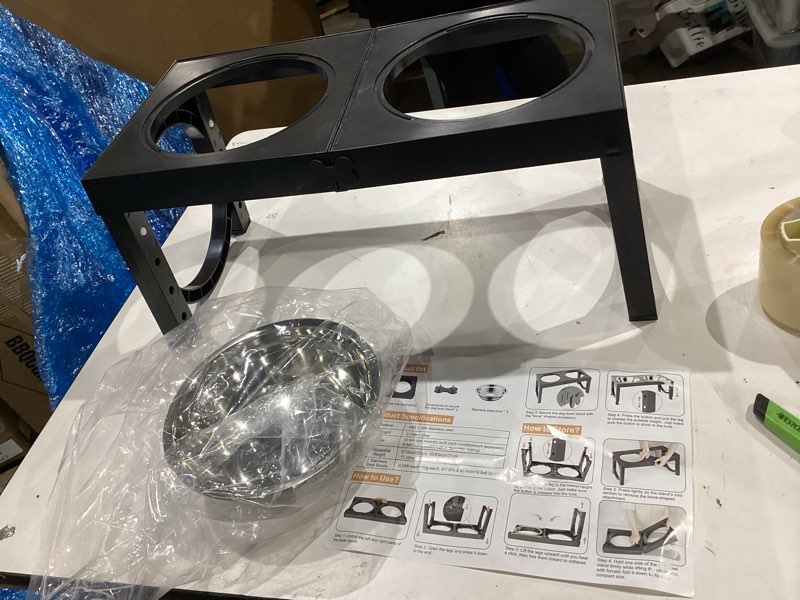 Condition photo showing Good Condition for xiaz elevated dog bowls large breed raised dogs bowl stand large/medium sized dog stainless steel food water bowl stands 5 heights adjustable 9/11/12/14in black pet feeder dish station a-black