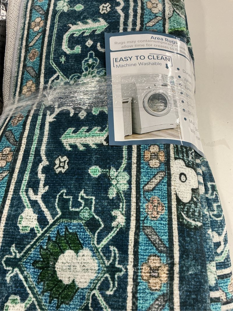 Condition photo showing Good Condition for releany area rugs 5'x8' washable non-slip, floral vintage distress print pattern medallion carpet for living room bedroom dining room, teal green lake blue turquoise teal 5' x 8' (rectangular)